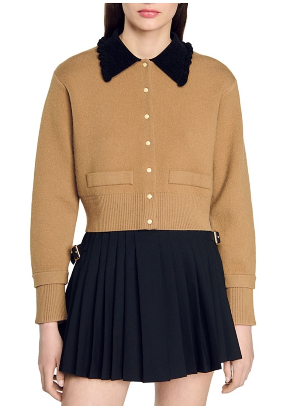 Sandro Etienne Velvet Collar
Wool Crop Cardigan